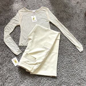 Yellow Wide-Leg Dress Pants and Rhinestone Top- Juniors